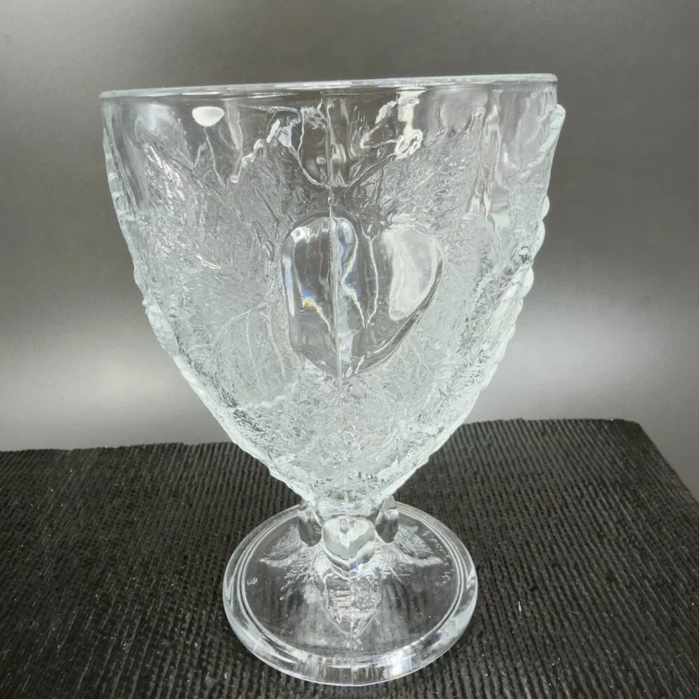 Pasabahce Fruit Embossed Heavy Pressed Glass Goblets Clear Cups Glasses Set‎ 2